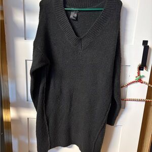 Women's Black V-Neck Sweater Dress